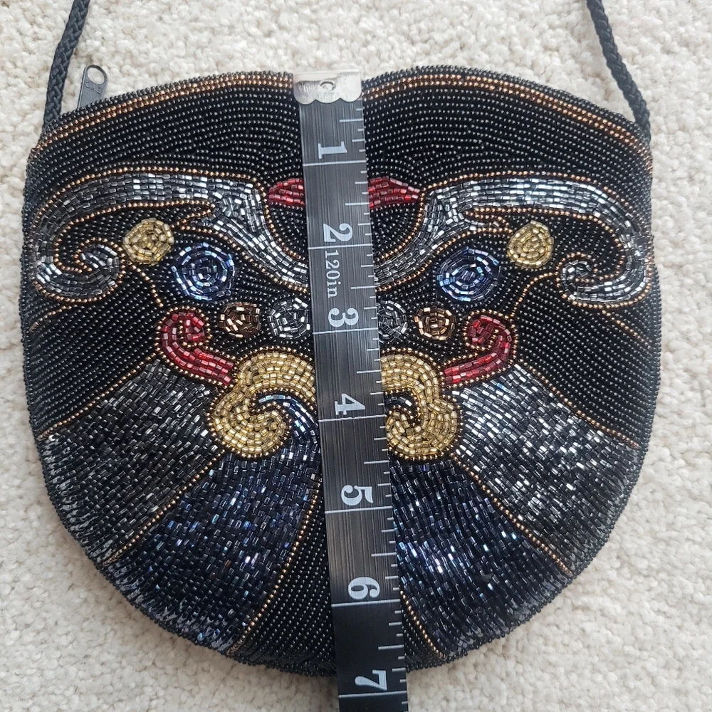 VINTAGE Flapper Bohemian Beaded Purse Black Gold Red Blue Evening Clutch